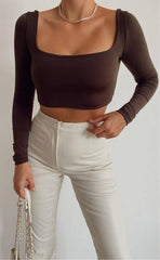 Crop Top Manga Larga Cuello Cuadrado