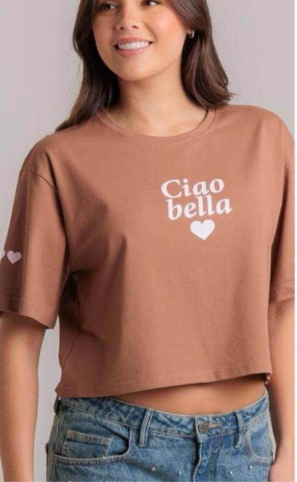Camiseta Overs. Corta Ciao Bella - Tela Fria Peruana