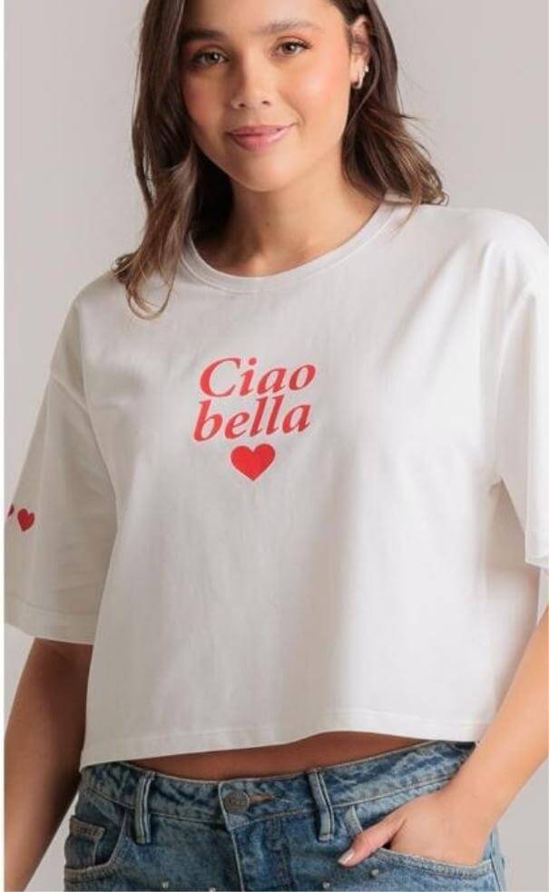 Camiseta Overs. Corta Ciao Bella - Tela Fria Peruana