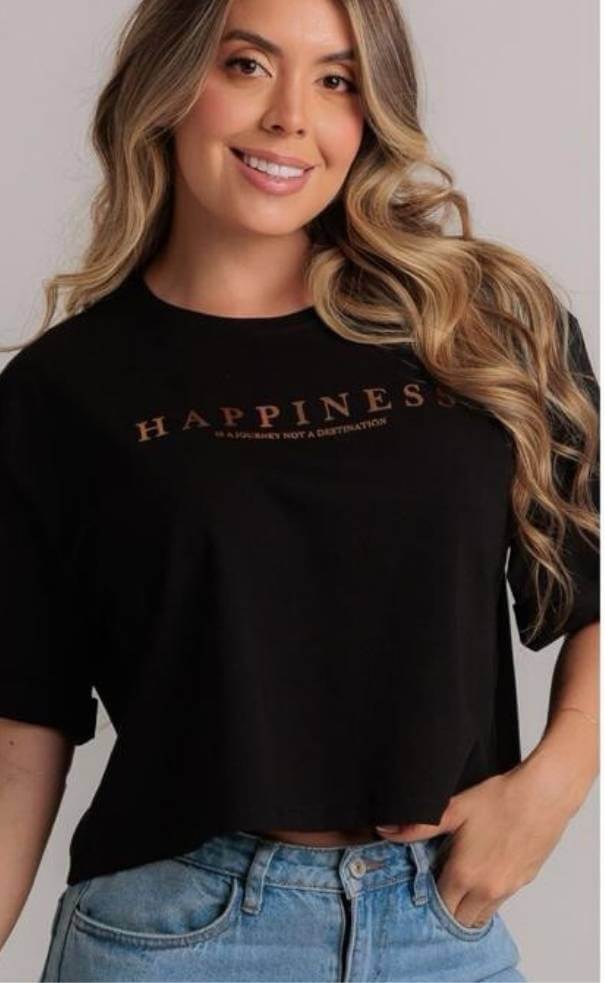 Camiseta Overs. Corta Happiness - Tela Fria Peruana