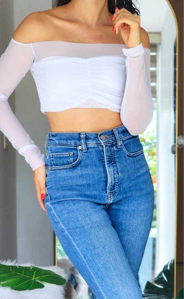 Crop Top Malla Manga Larga