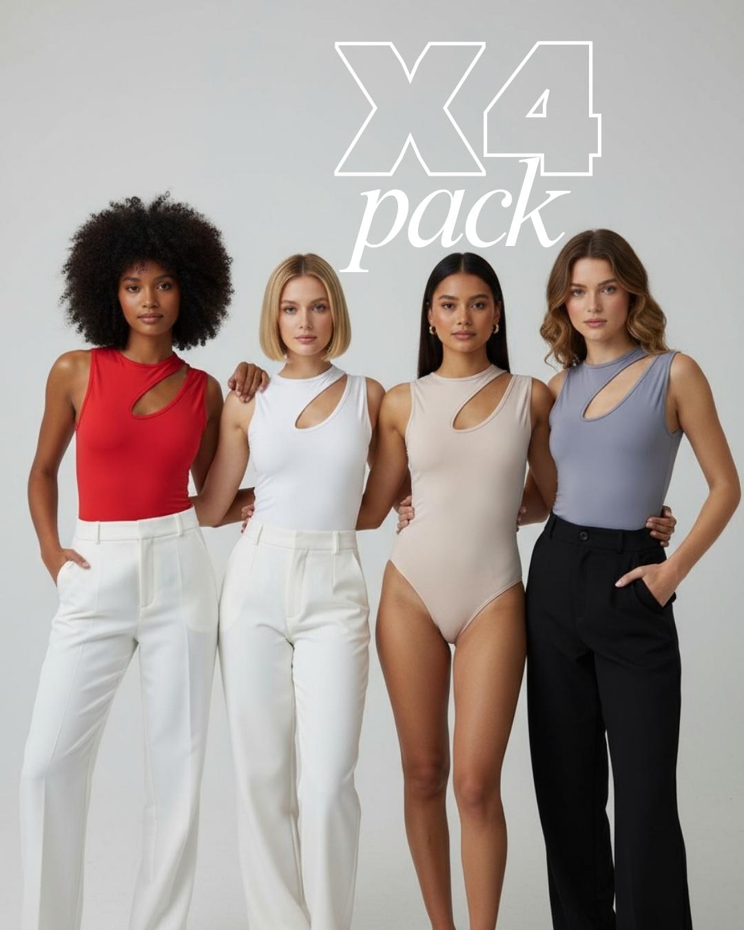 Pack X4 - Body Esqueleto Con Abertura Diagonal - (Blanco, Rojo , Gris, Beige)