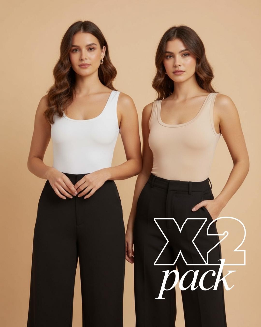 Pack X2 - Body Borde Cuello Cuadrado - ( Beige, Blanco)