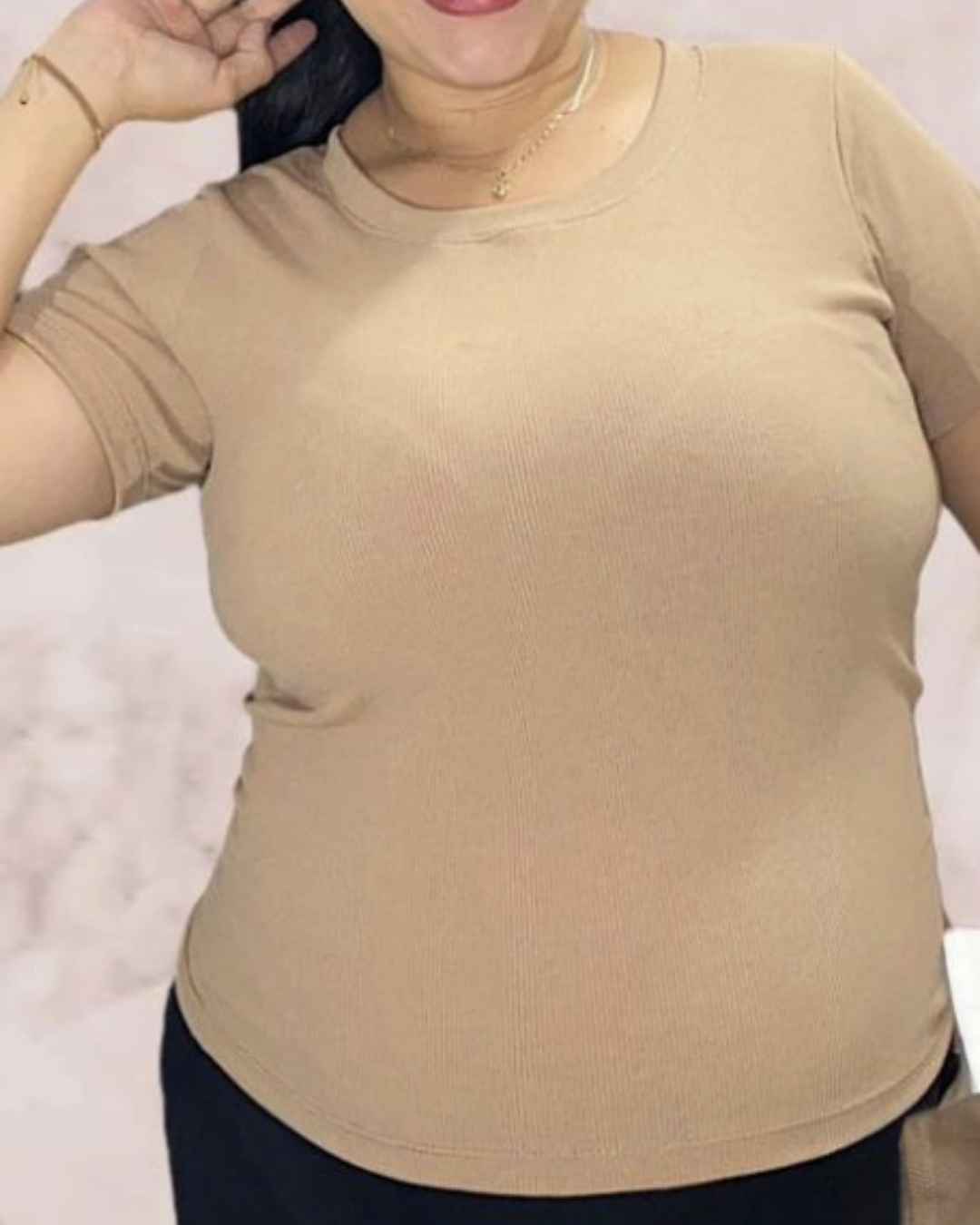 Blusa Rib Cuello Redondo Básica Plus