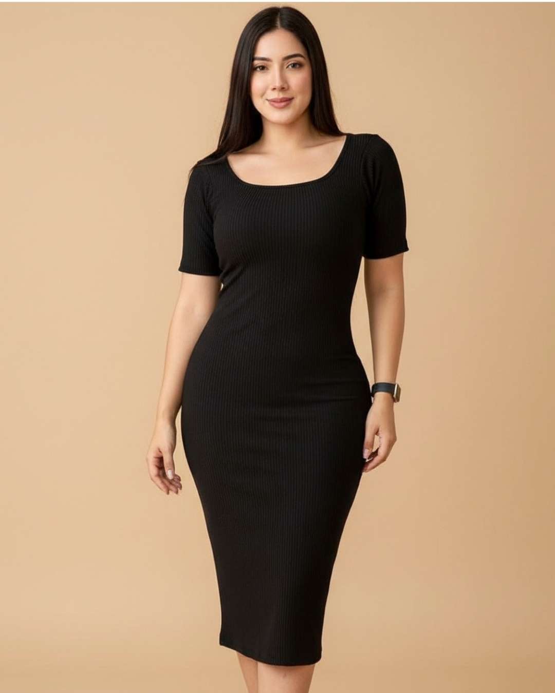 Vestido Cuello Cuadrado Rib