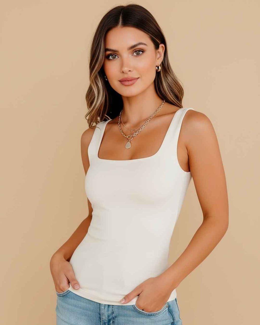 Square Neck Blouse with Thick Strips