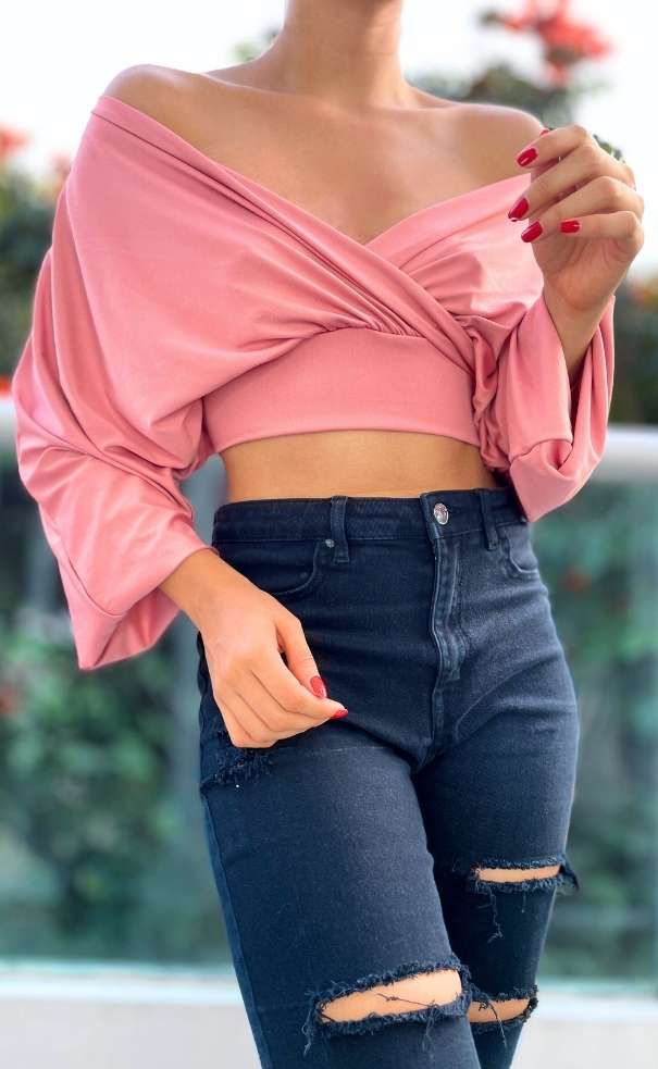 Blusa Mangas Anchas Cuello Bandeja