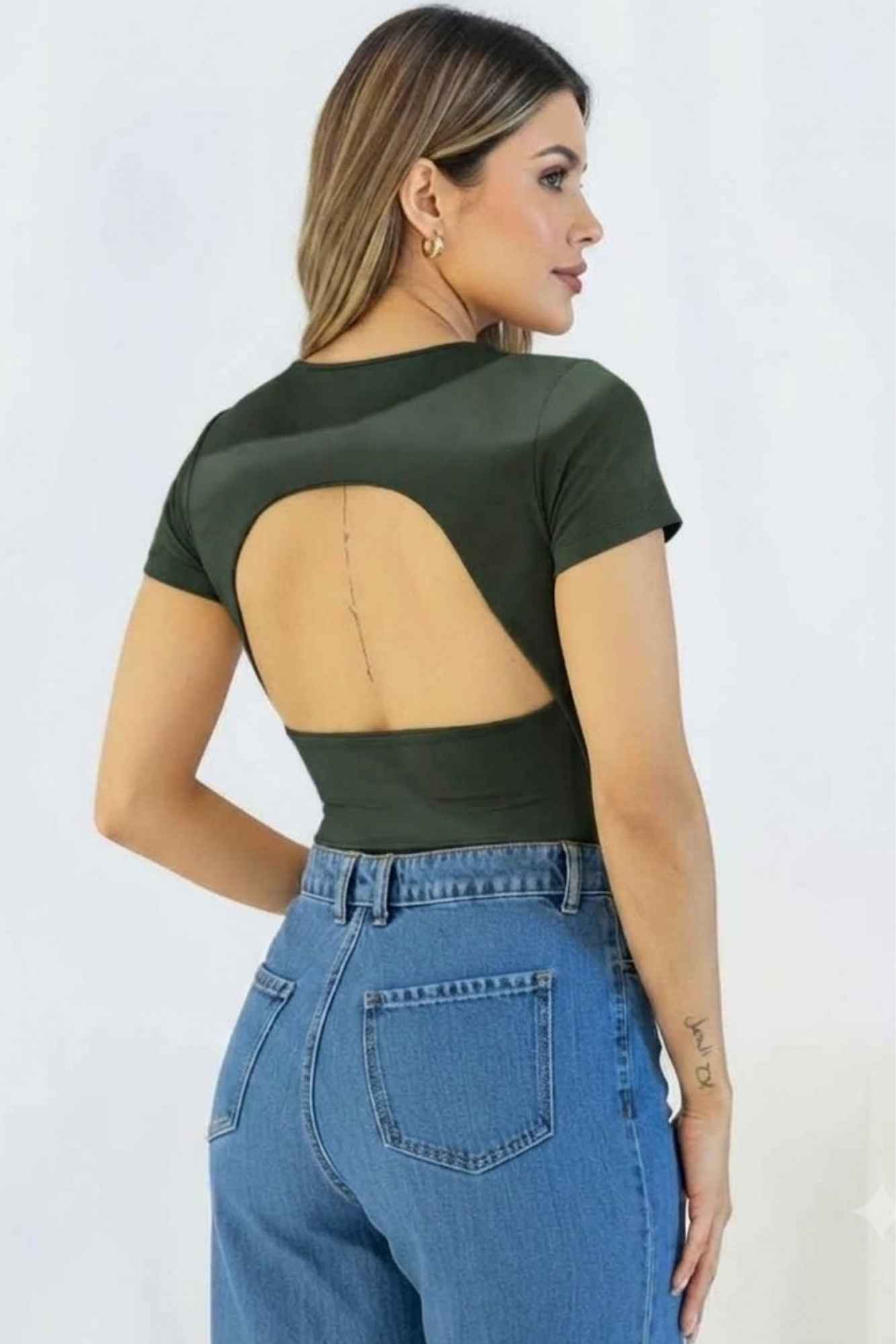 Body with Rolled Sleeves and Open Back