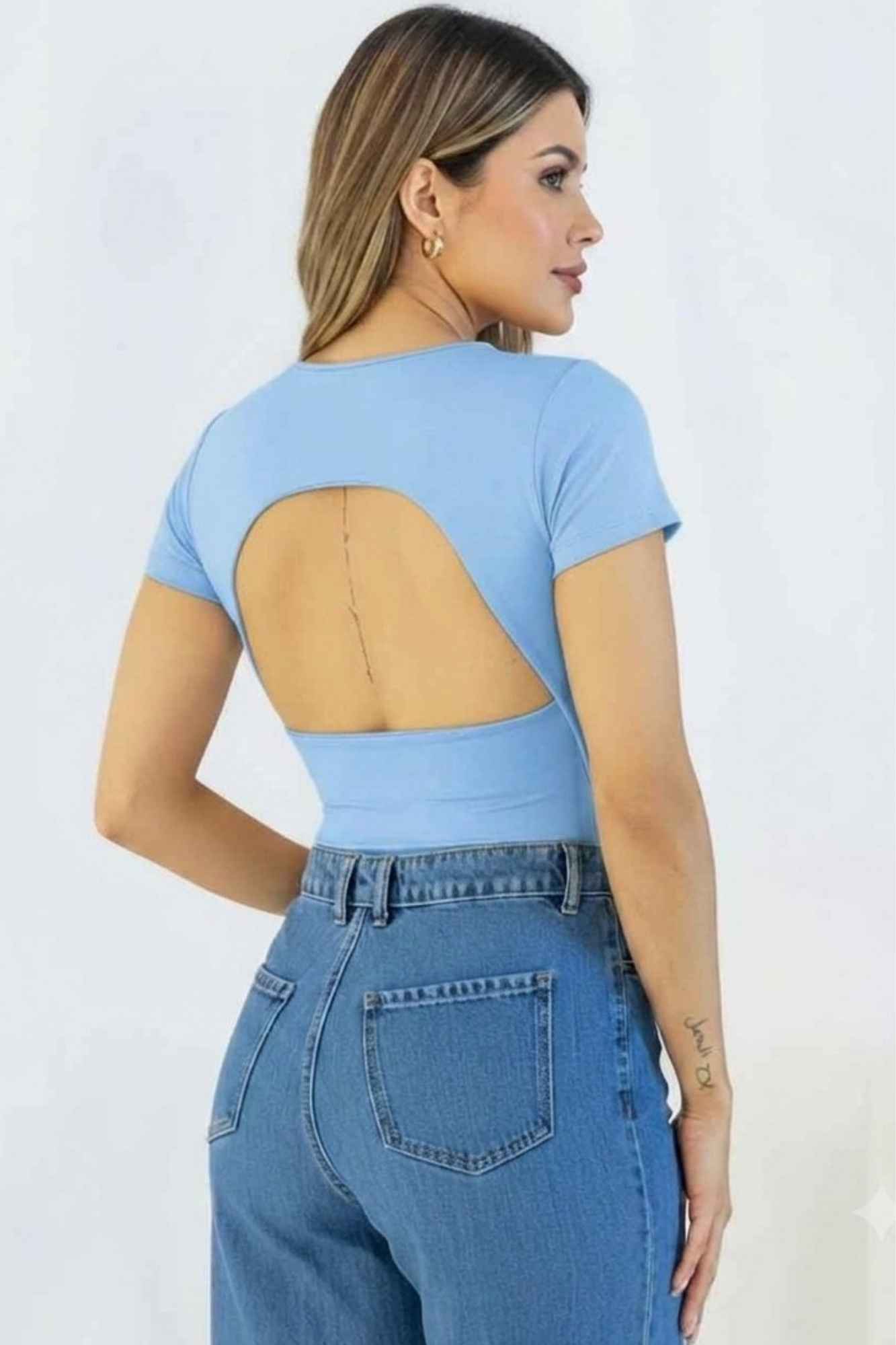 Body with Rolled Sleeves and Open Back
