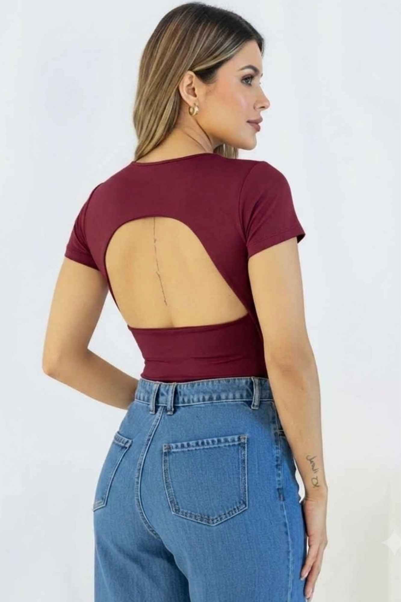Body with Rolled Sleeves and Open Back