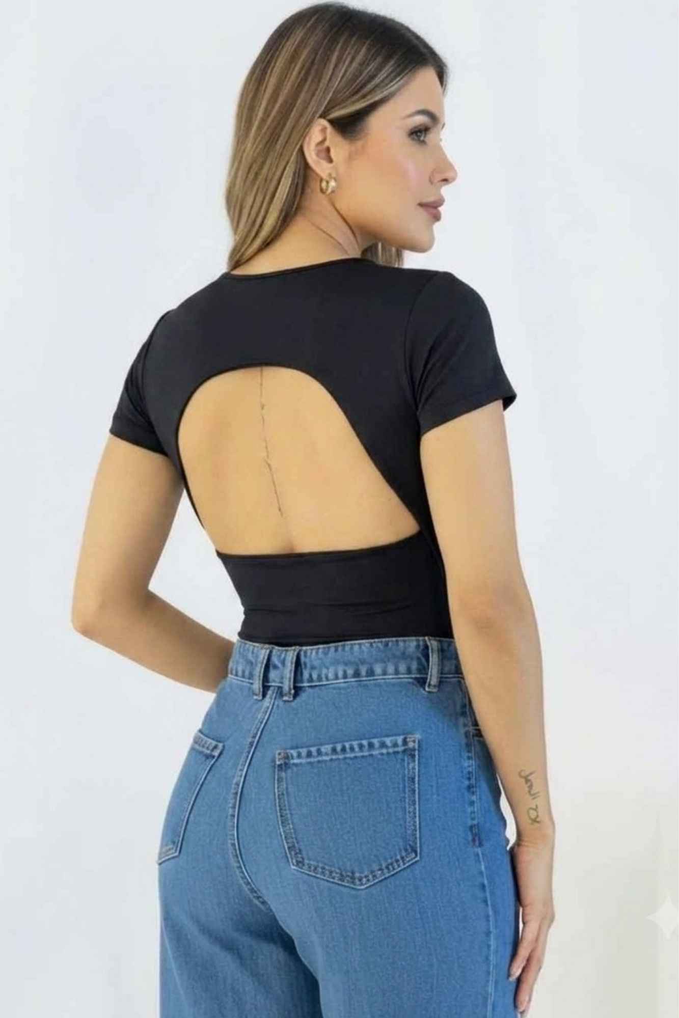 Body with Rolled Sleeves and Open Back