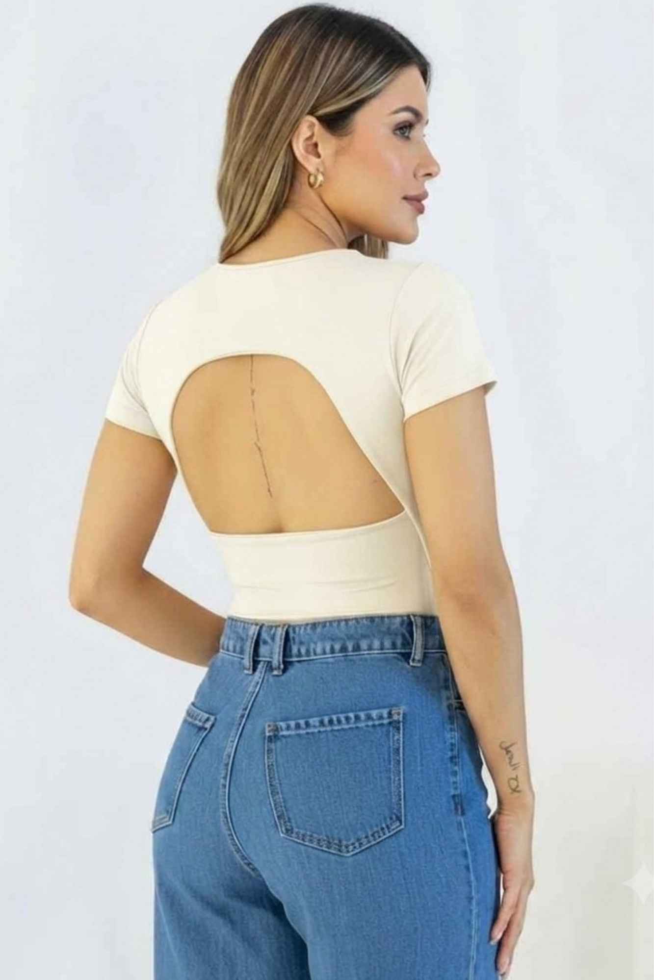 Body with Rolled Sleeves and Open Back